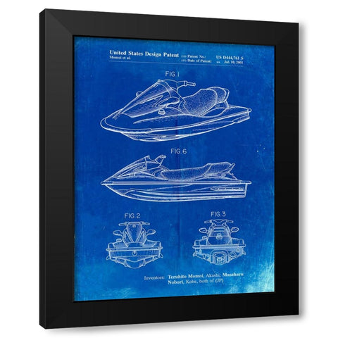PP903-Faded Blueprint Kawasaki Water Scooter Patent  Black Modern Wood Framed Art Print by Borders, Cole