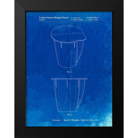 PP906-Faded Blueprint Keurig Cup Poster Black Modern Wood Framed Art Print by Borders, Cole