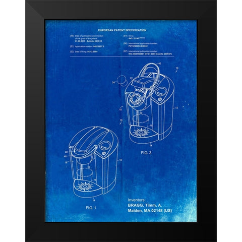 PP907-Faded Blueprint Keurig Patent Poster Black Modern Wood Framed Art Print by Borders, Cole