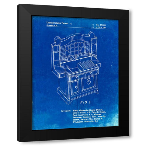PP909-Faded Blueprint Kids Kitchen Poster Black Modern Wood Framed Art Print by Borders, Cole