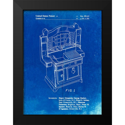 PP909-Faded Blueprint Kids Kitchen Poster Black Modern Wood Framed Art Print by Borders, Cole