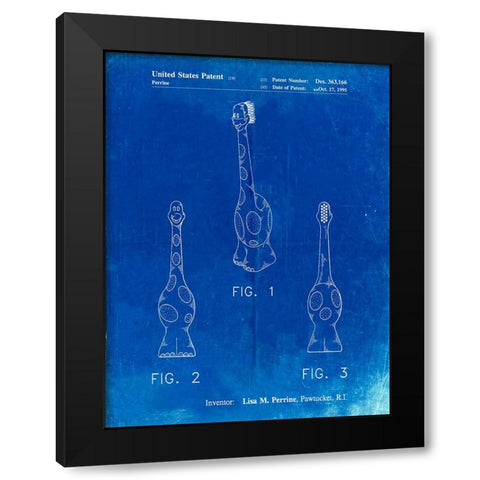 PP910-Faded Blueprint Kids Toothbrush Poster Black Modern Wood Framed Art Print by Borders, Cole