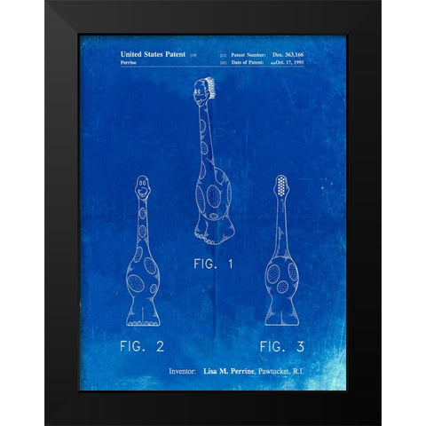 PP910-Faded Blueprint Kids Toothbrush Poster Black Modern Wood Framed Art Print by Borders, Cole