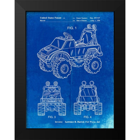 PP911-Faded Blueprint Kids Truck Poster Black Modern Wood Framed Art Print by Borders, Cole