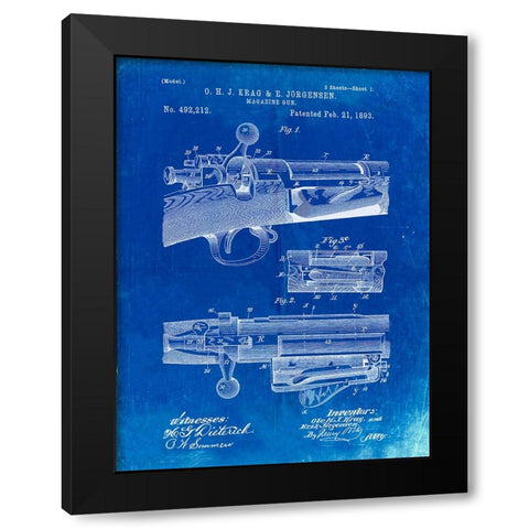 PP913-Faded Blueprint Krag JÃƒrgensen Repeating Rifle Patent Print Black Modern Wood Framed Art Print with Double Matting by Borders, Cole