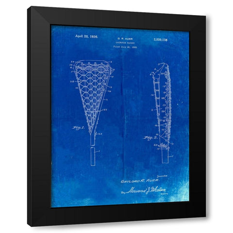 PP914-Faded Blueprint Lacrosse Stick 1935 Paten Poster Black Modern Wood Framed Art Print with Double Matting by Borders, Cole