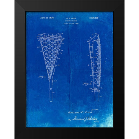 PP914-Faded Blueprint Lacrosse Stick 1935 Paten Poster Black Modern Wood Framed Art Print by Borders, Cole