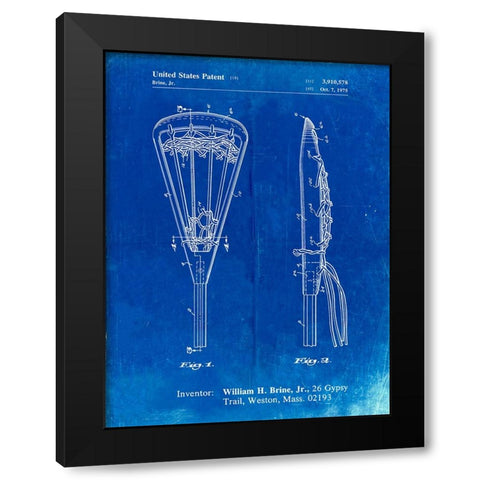 PP915-Faded Blueprint Lacrosse Stick 1936 Patent Poster Black Modern Wood Framed Art Print with Double Matting by Borders, Cole