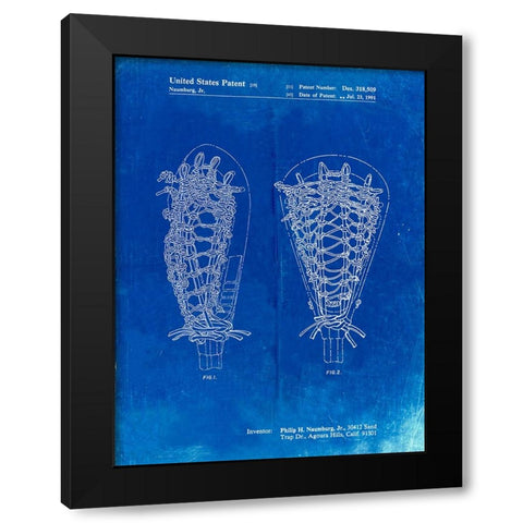 PP916-Faded Blueprint Lacrosse Stick Patent Poster Black Modern Wood Framed Art Print by Borders, Cole