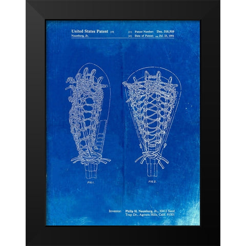 PP916-Faded Blueprint Lacrosse Stick Patent Poster Black Modern Wood Framed Art Print by Borders, Cole