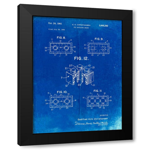 PP919-Faded Blueprint Lego Building Brick Patent Poster Black Modern Wood Framed Art Print by Borders, Cole