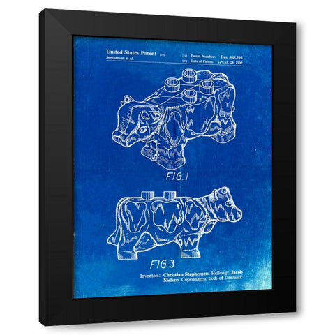 PP921-Faded Blueprint Lego Cow Patent Poster Black Modern Wood Framed Art Print with Double Matting by Borders, Cole