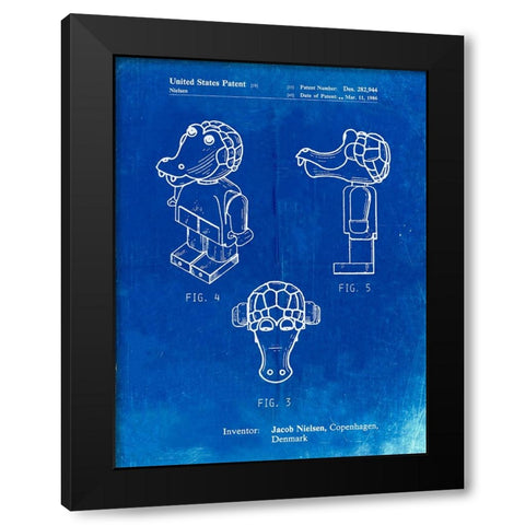 PP922-Faded Blueprint Lego Crocodile Patent Poster Black Modern Wood Framed Art Print with Double Matting by Borders, Cole