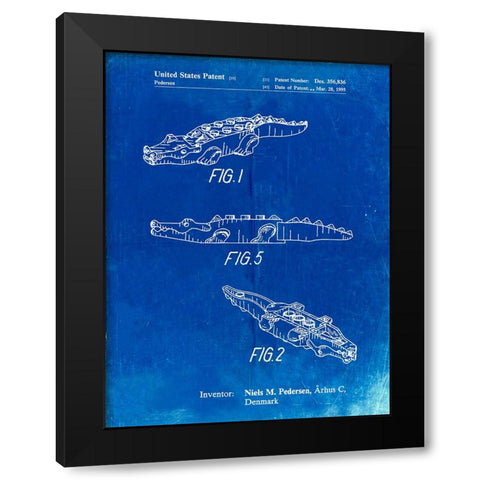 PP923-Faded Blueprint Lego Crocodile Poster Black Modern Wood Framed Art Print by Borders, Cole