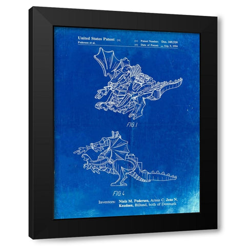 PP925-Faded Blueprint Lego Dragon Patent Poster Black Modern Wood Framed Art Print by Borders, Cole