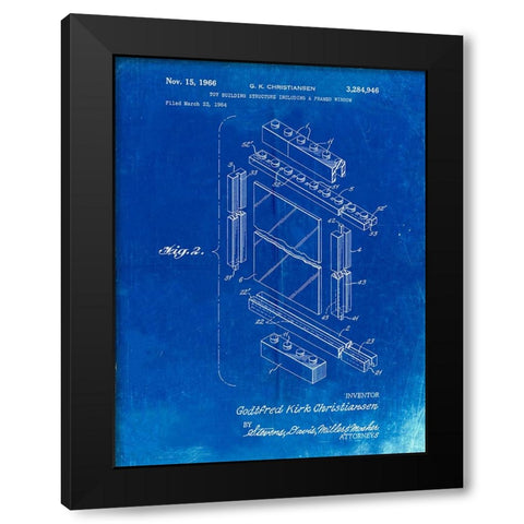 PP927-Faded Blueprint Lego Framed Window Building Kit Patent Poster Black Modern Wood Framed Art Print by Borders, Cole