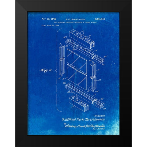 PP927-Faded Blueprint Lego Framed Window Building Kit Patent Poster Black Modern Wood Framed Art Print by Borders, Cole