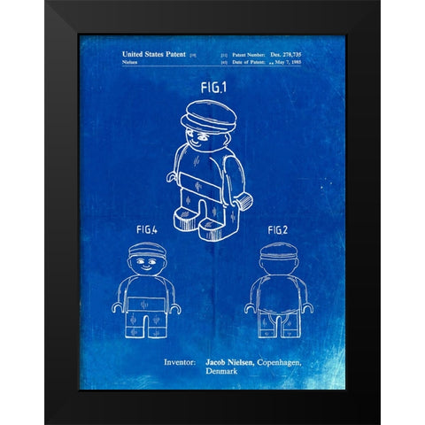 PP928-Faded Blueprint Lego Guy Poster Black Modern Wood Framed Art Print by Borders, Cole