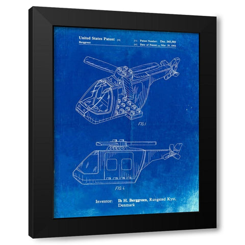 PP929-Faded Blueprint Lego Helicopter Building Kit Patent Poster Black Modern Wood Framed Art Print with Double Matting by Borders, Cole