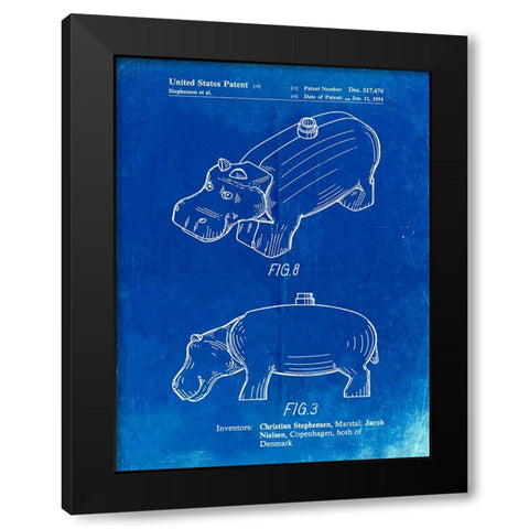 PP930-Faded Blueprint Lego Hippopotamus Patent Poster Black Modern Wood Framed Art Print with Double Matting by Borders, Cole