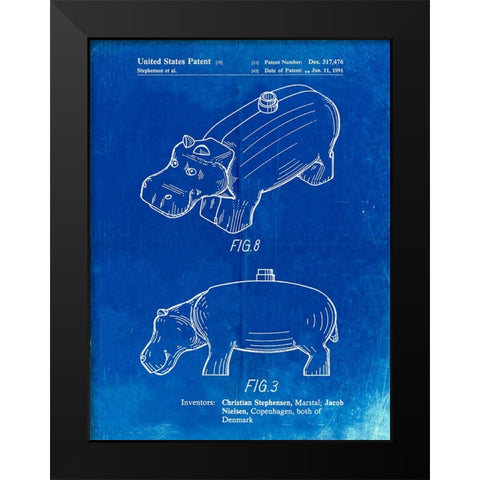 PP930-Faded Blueprint Lego Hippopotamus Patent Poster Black Modern Wood Framed Art Print by Borders, Cole