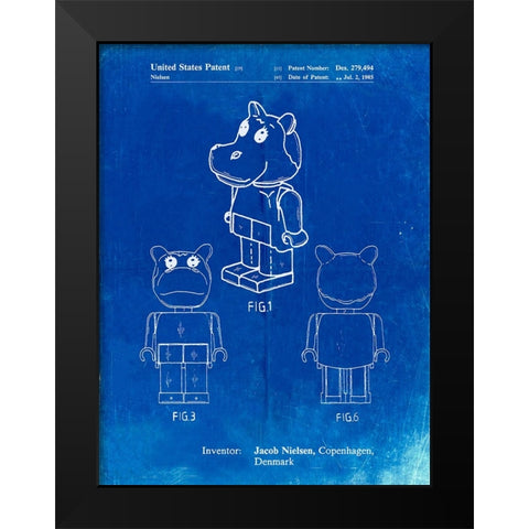 PP931-Faded Blueprint Lego Hippopotamus Poster Black Modern Wood Framed Art Print by Borders, Cole