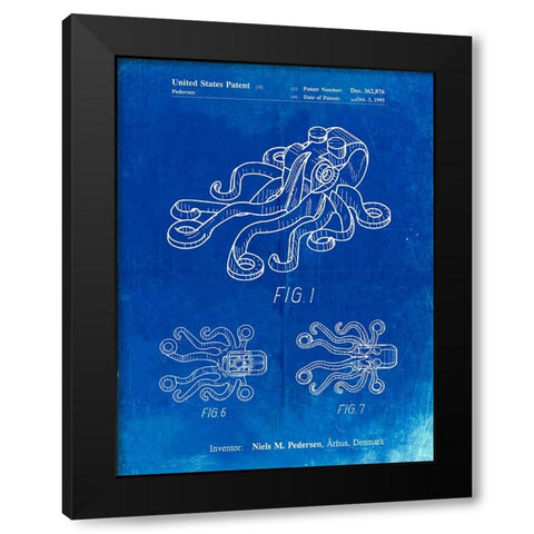 PP932-Faded Blueprint Lego Octopus Patent Poster Black Modern Wood Framed Art Print by Borders, Cole