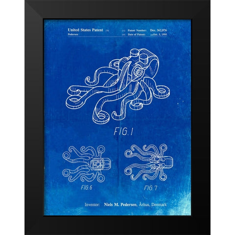 PP932-Faded Blueprint Lego Octopus Patent Poster Black Modern Wood Framed Art Print by Borders, Cole