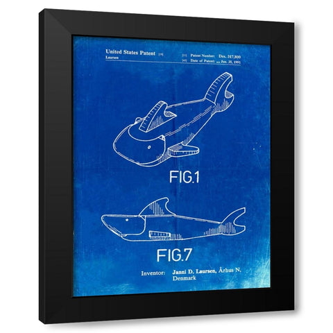 PP935-Faded Blueprint Lego Shark Patent Poster Black Modern Wood Framed Art Print with Double Matting by Borders, Cole