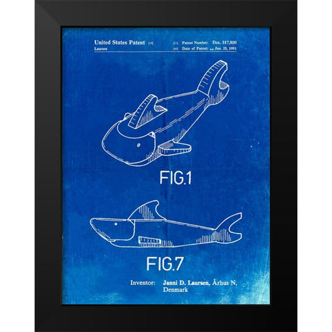 PP935-Faded Blueprint Lego Shark Patent Poster Black Modern Wood Framed Art Print by Borders, Cole