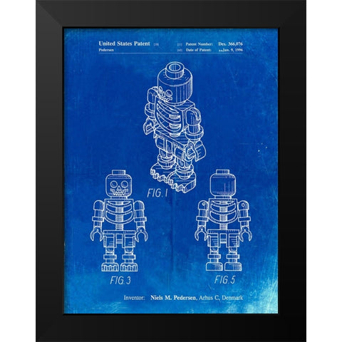 PP936-Faded Blueprint Lego Skeleton Patent Poster Black Modern Wood Framed Art Print by Borders, Cole