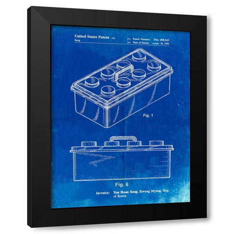 PP937-Faded Blueprint Lego Storage Container Patent Poster Black Modern Wood Framed Art Print by Borders, Cole