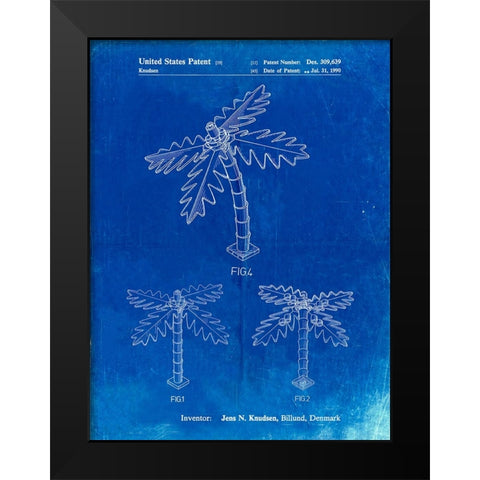 PP938-Faded Blueprint Lego Tree Patent Poster Black Modern Wood Framed Art Print by Borders, Cole