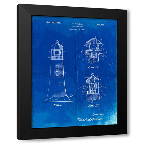 PP941-Faded Blueprint Lighthouse Patent Poster Black Modern Wood Framed Art Print by Borders, Cole