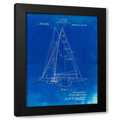 PP942-Faded Blueprint Ljungstrom Sailboat Rigging Patent Poster Black Modern Wood Framed Art Print by Borders, Cole