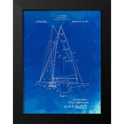 PP942-Faded Blueprint Ljungstrom Sailboat Rigging Patent Poster Black Modern Wood Framed Art Print by Borders, Cole