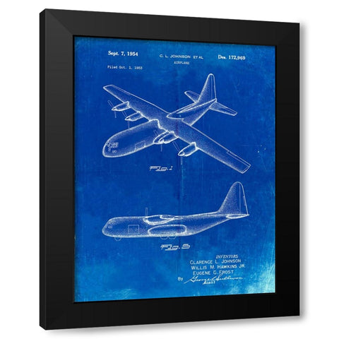 PP943-Faded Blueprint Lockheed C-130 Hercules Airplane Patent Poster Black Modern Wood Framed Art Print by Borders, Cole