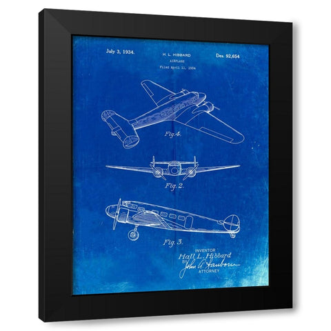PP945-Faded Blueprint Lockheed Electra Airplane Patent Poster Black Modern Wood Framed Art Print with Double Matting by Borders, Cole