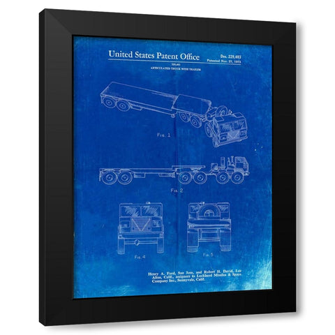 PP946-Faded Blueprint Lockheed Ford Truck and Trailer Patent Poster Black Modern Wood Framed Art Print by Borders, Cole