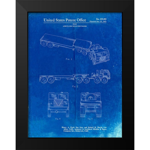 PP946-Faded Blueprint Lockheed Ford Truck and Trailer Patent Poster Black Modern Wood Framed Art Print by Borders, Cole