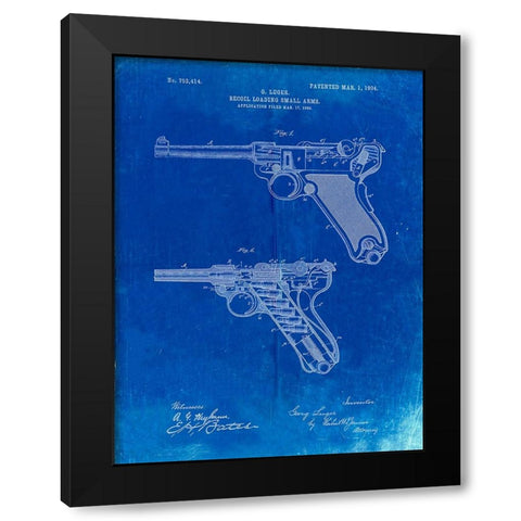 PP947-Faded Blueprint Luger Pistol Patent Poster Black Modern Wood Framed Art Print with Double Matting by Borders, Cole