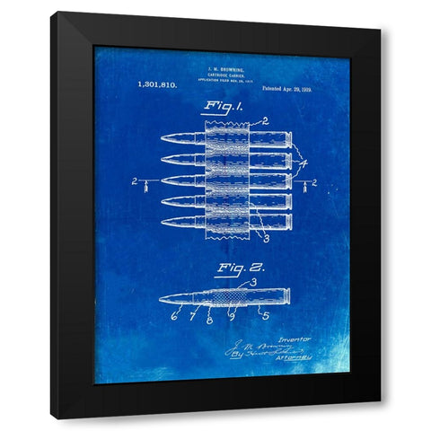 PP948-Faded Blueprint Machine Gun Bullet Carrier Belt Patent Poster Black Modern Wood Framed Art Print by Borders, Cole