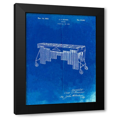 PP949-Faded Blueprint Marimba Poster Black Modern Wood Framed Art Print with Double Matting by Borders, Cole