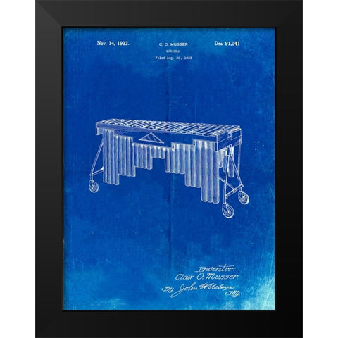 PP949-Faded Blueprint Marimba Poster Black Modern Wood Framed Art Print by Borders, Cole