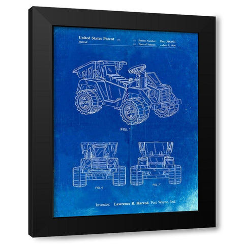 PP951-Faded Blueprint Mattel Kids Dump Truck Patent Poster Black Modern Wood Framed Art Print by Borders, Cole
