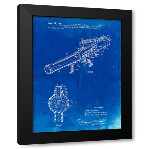 PP952-Faded Blueprint Mattel Toy Pop Gun Patent Poster Black Modern Wood Framed Art Print with Double Matting by Borders, Cole