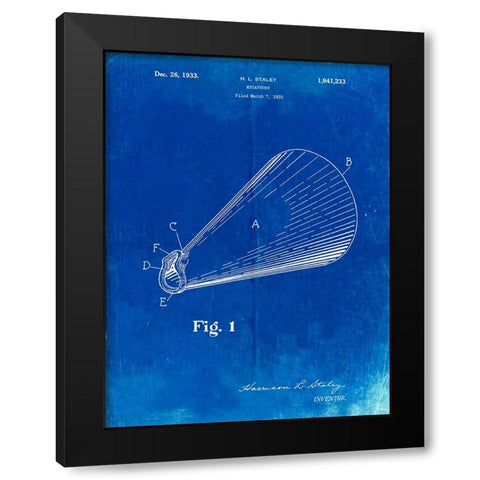 PP954-Faded Blueprint Megaphone Poster Black Modern Wood Framed Art Print by Borders, Cole