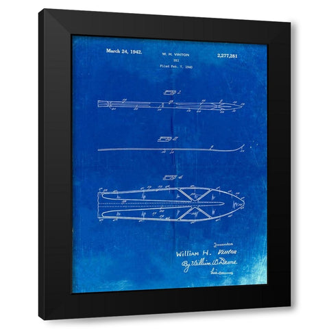 PP955-Faded Blueprint Metal Skis 1940 Patent Poster Black Modern Wood Framed Art Print with Double Matting by Borders, Cole