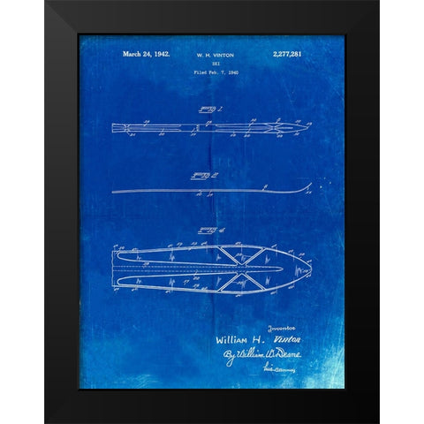 PP955-Faded Blueprint Metal Skis 1940 Patent Poster Black Modern Wood Framed Art Print by Borders, Cole