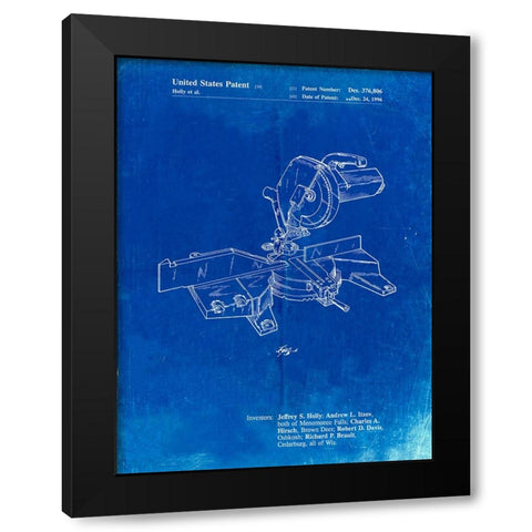 PP956-Faded Blueprint Milwaukee Compound Miter Saw Patent Poster Black Modern Wood Framed Art Print with Double Matting by Borders, Cole
